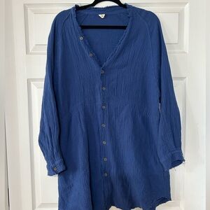Blue Button-Up Women's Dress